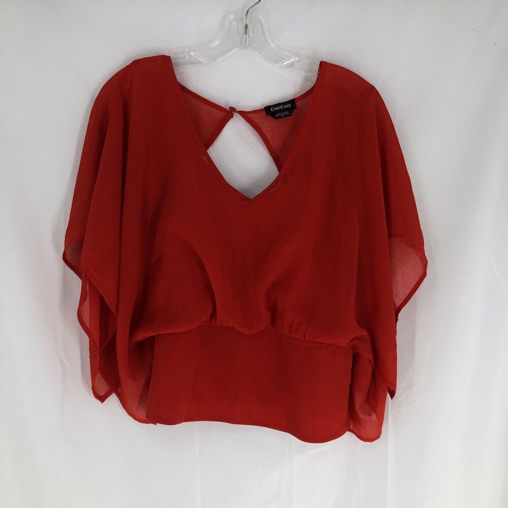 Bebe Size S Womens Res Blouse Smocked Waist, Camisole Insert Sheer